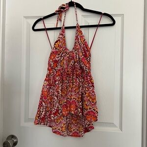 Old Navy Flowy Tie Halter Tank | Orange, Red, Yellow | Size L